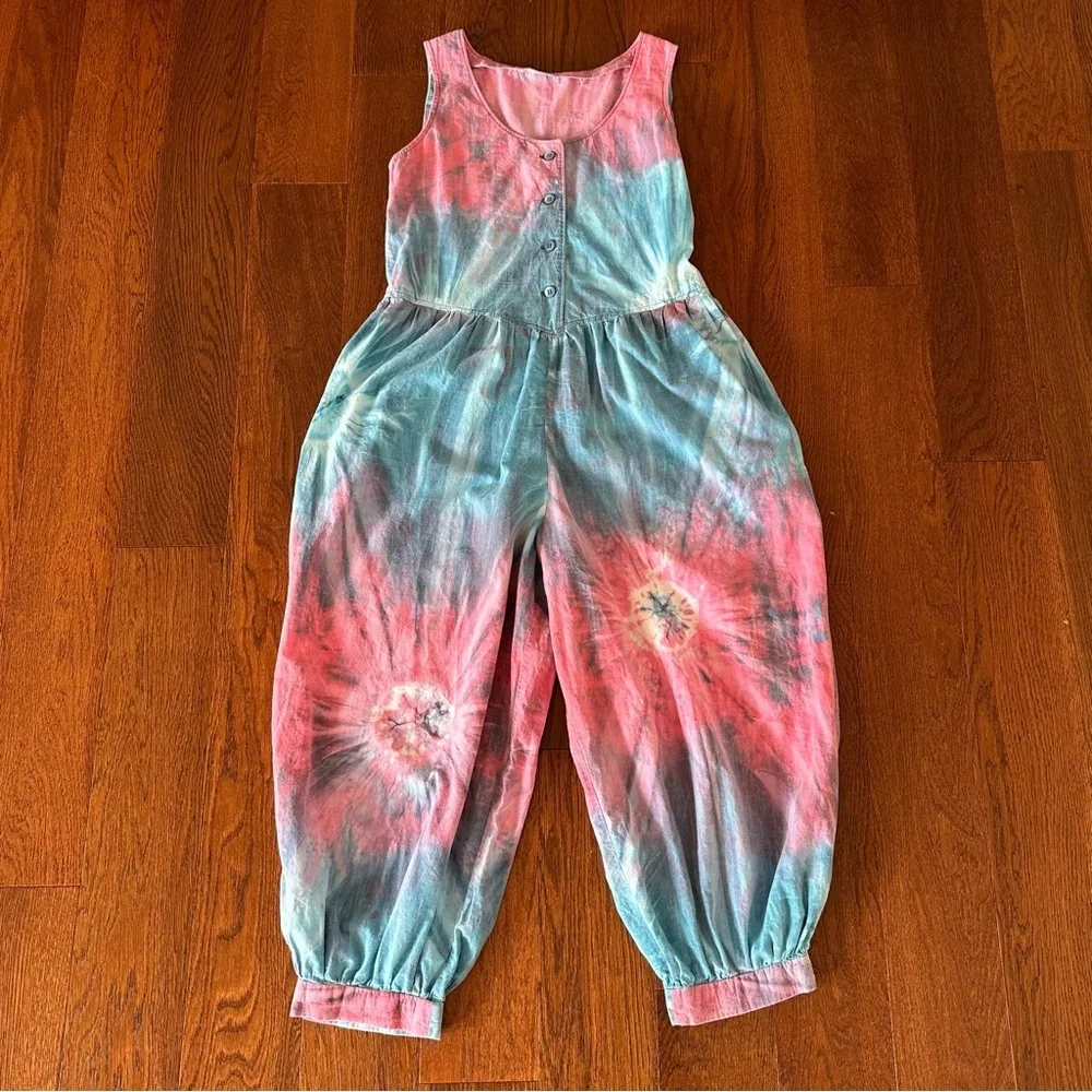 Vintage Cotton Tie Dye Jumpsuit Boho Festival Summer Bohemian - Picture 6 of 8